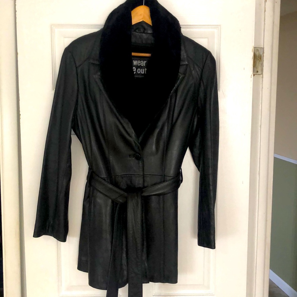 U2 Waer Me Out vintage women’s belted black leather jacket size XL